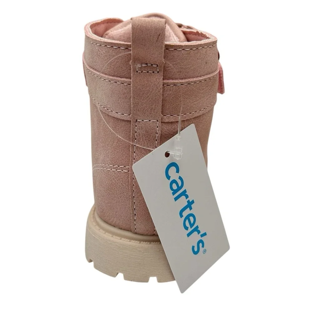 Carters Little Girls Slip-on Combat Ankle Boots Size‎ 12 Rose Pink Flower Strap